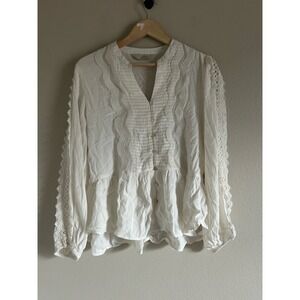 Label by Ritu Kumar Women White Viscose  Long Sleeve Blouse Small Boho